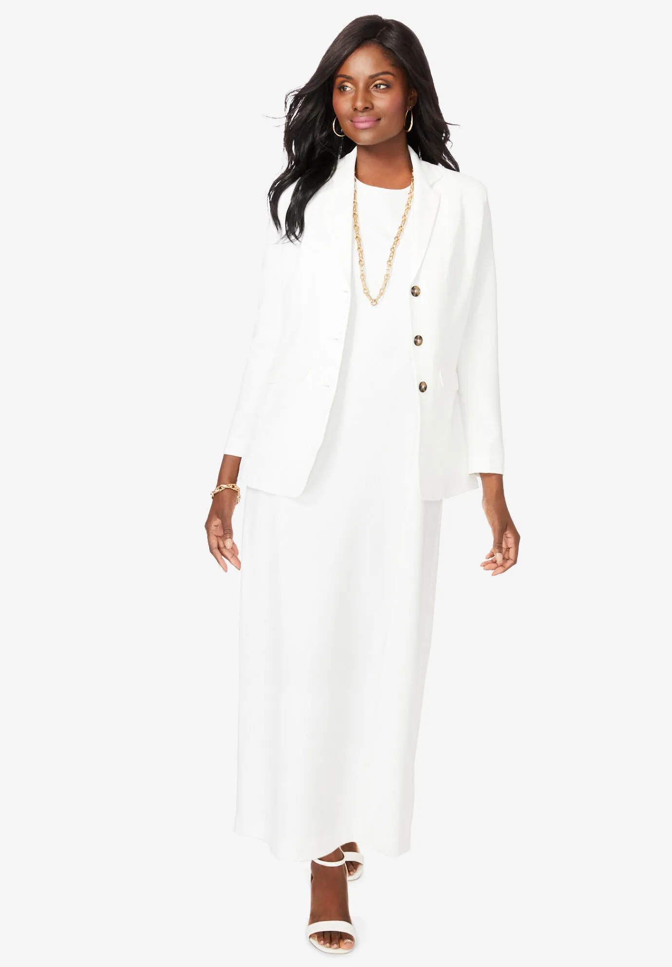 2-Piece Stretch Crepe Single-Breasted Maxi Jacket Dress