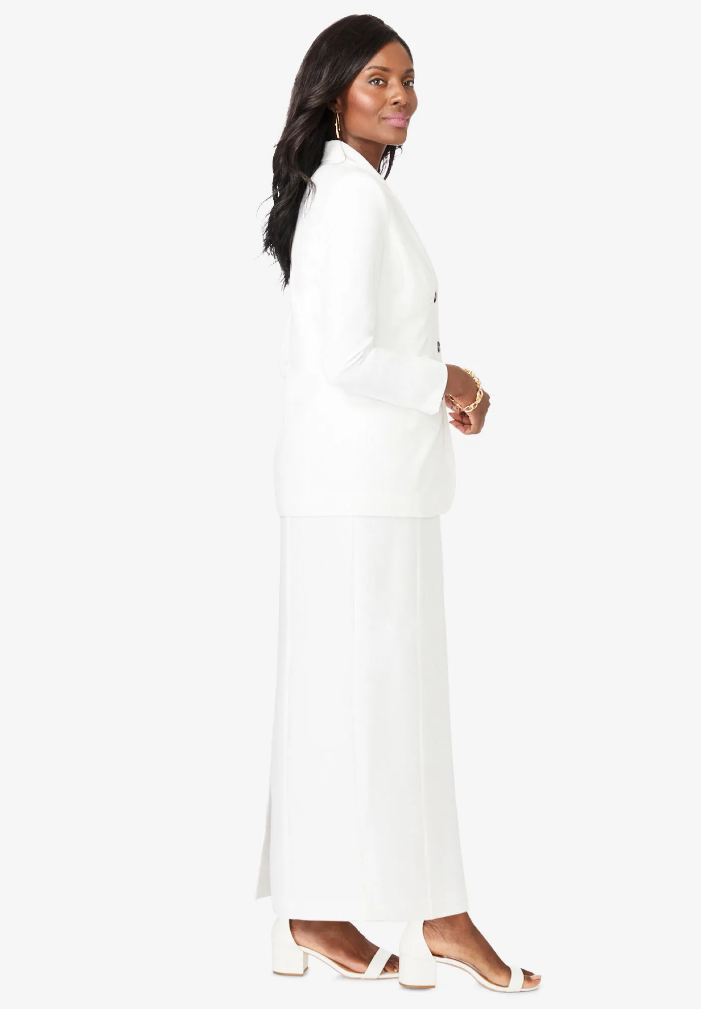 2-Piece Stretch Crepe Single-Breasted Maxi Jacket Dress