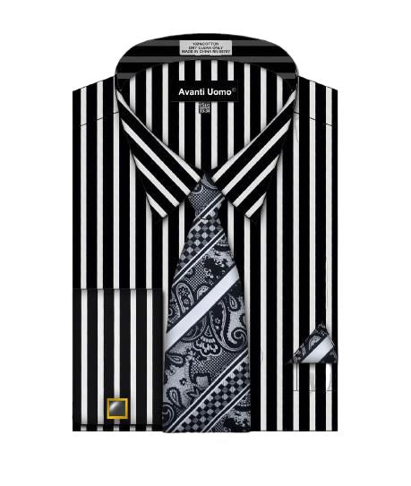 AVANTI UOMO BOLD STRIPED SHIRT ALL OVER BODY DN127M BK/WH