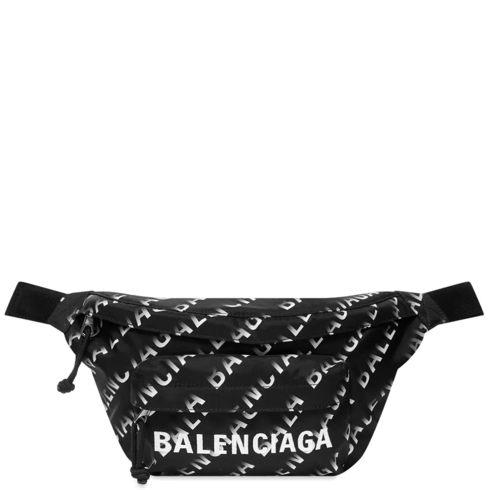 Balenciaga All Over Logo Wheel Logo BeltpackBlack & White