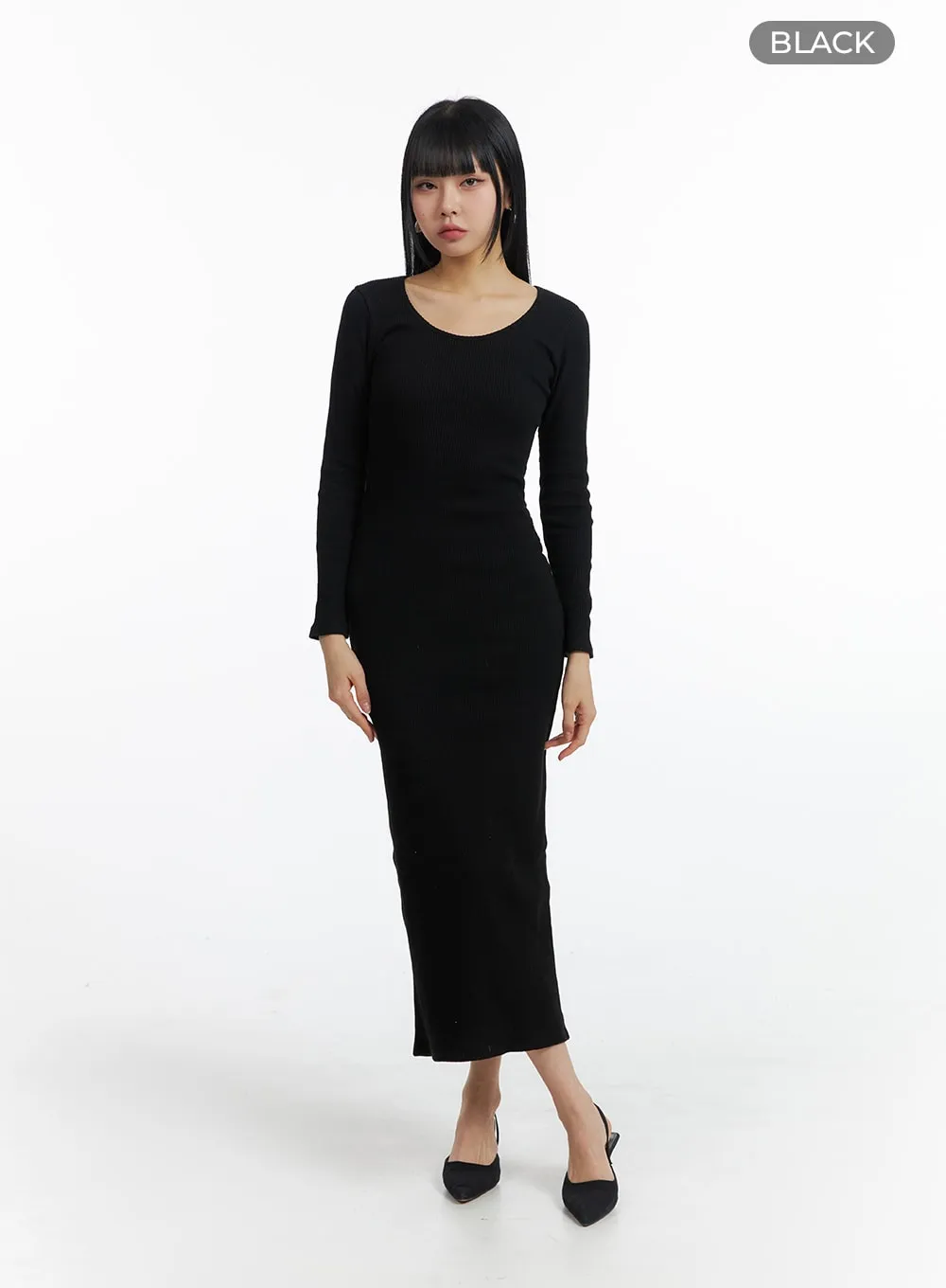 Basic Round Neck Long Sleeve Maxi Dress IM414