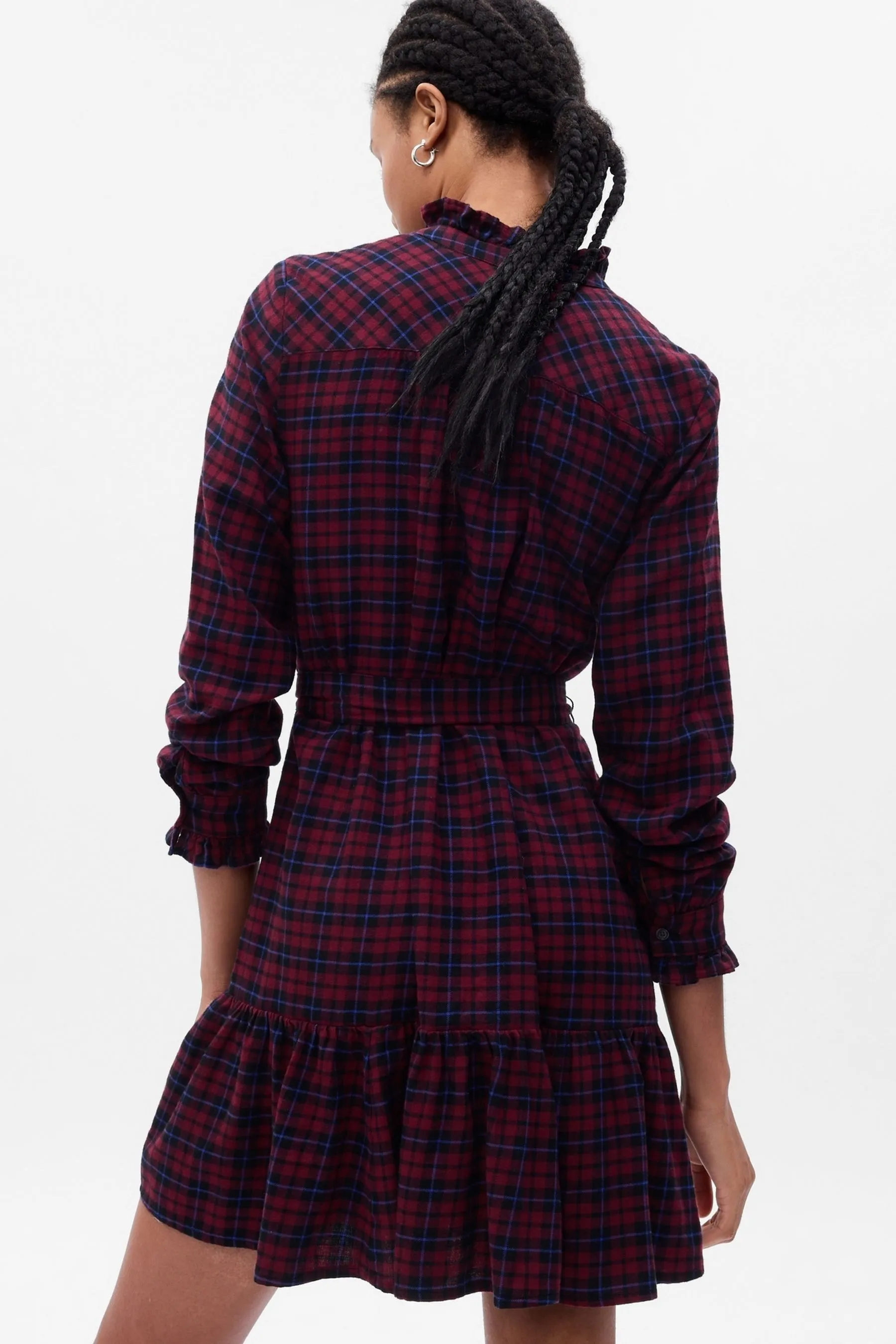 Berry Red Tiered Ruffle Long Sleeve Check Mini Dress