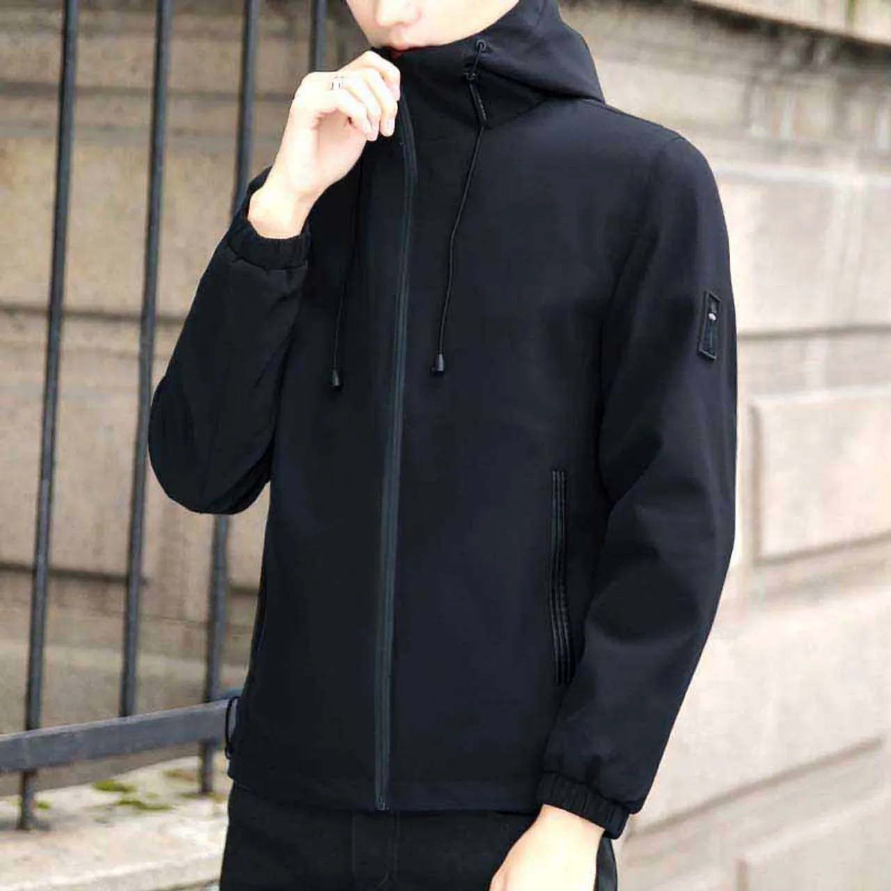 Black label pattern long sleeve zip jacket hoodies