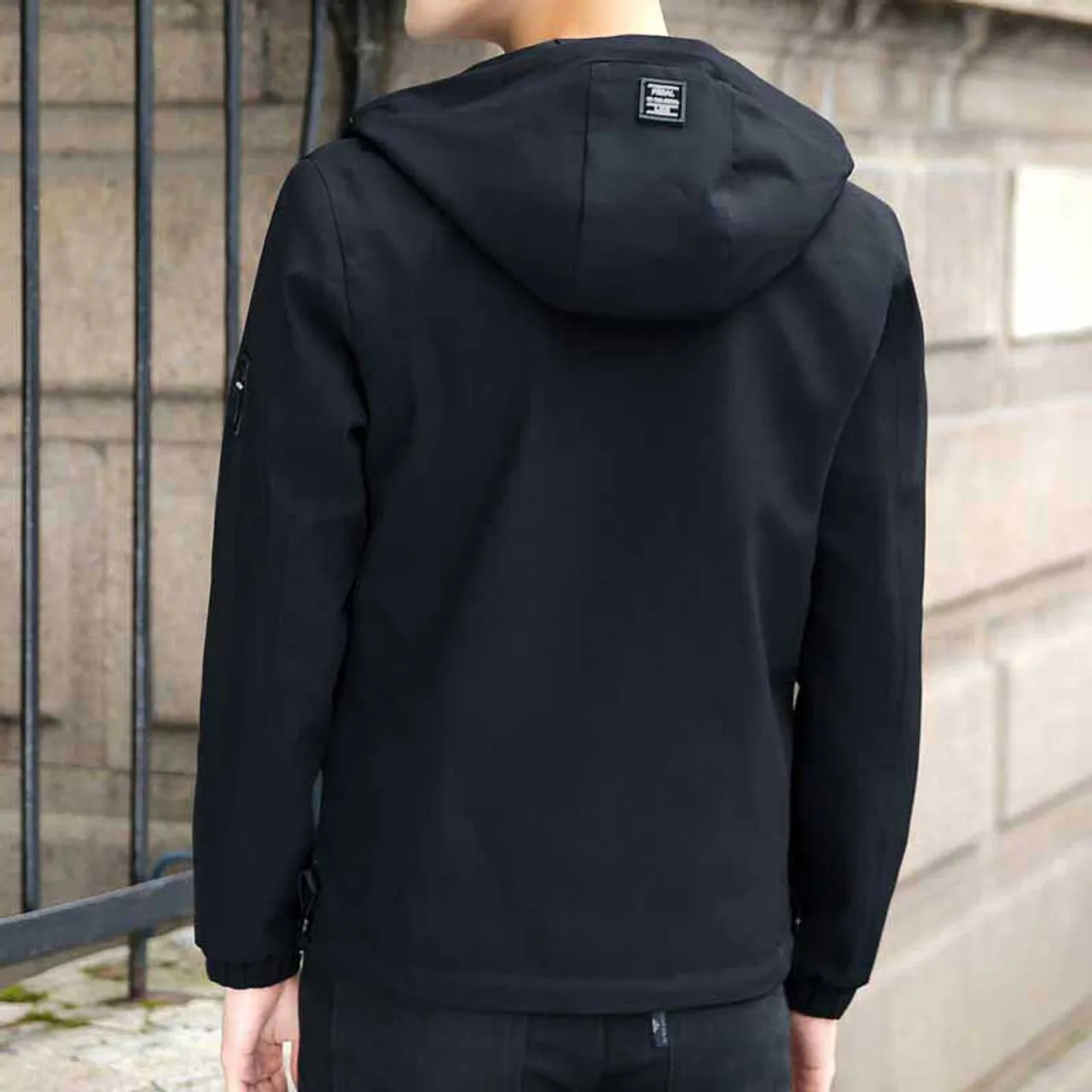 Black label pattern long sleeve zip jacket hoodies