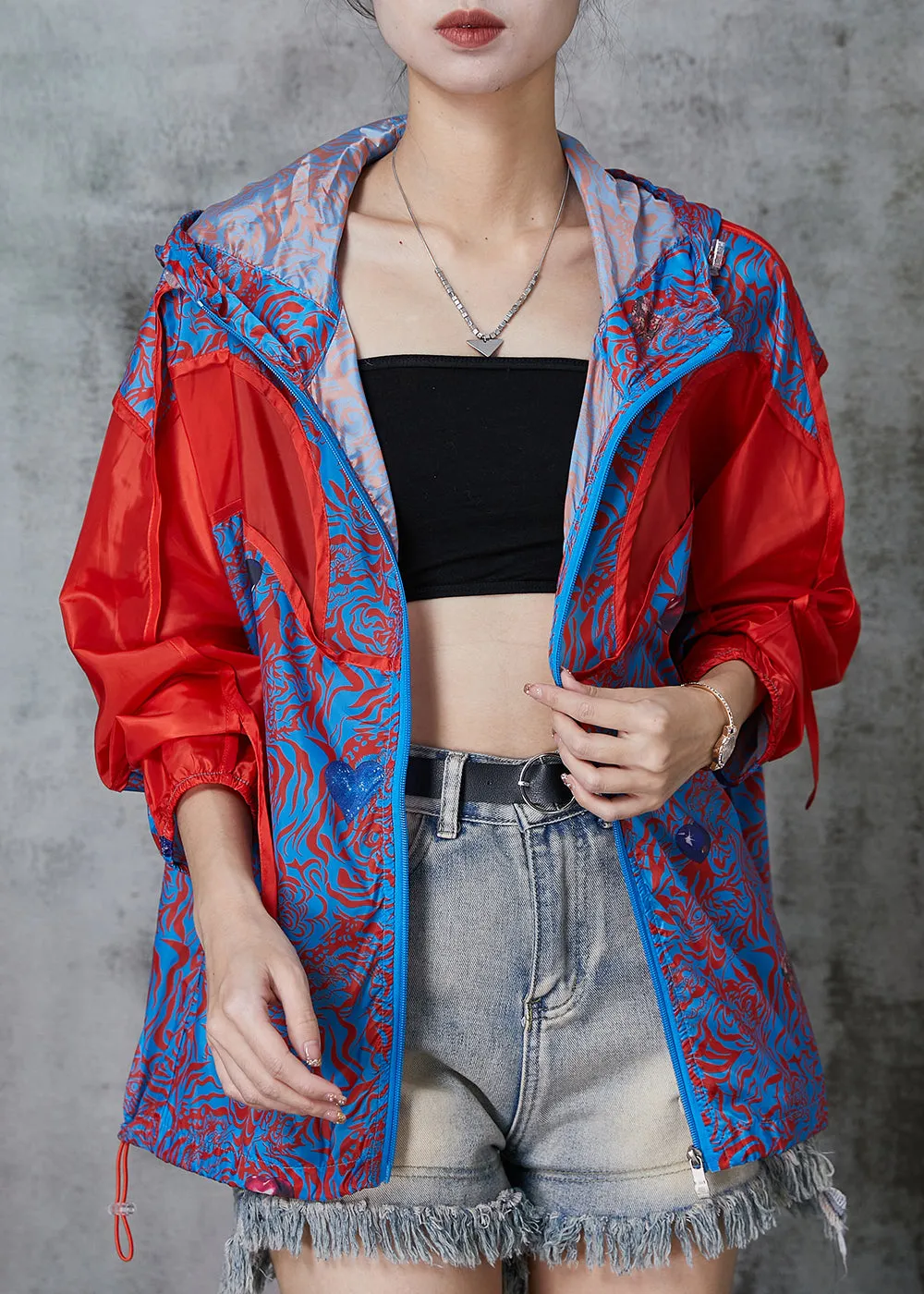 Bohemian Blue Oversized Patchwork Spandex Coat Spring