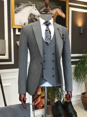 Bojoni Grey Striped Slim-Fit Suit 3-Piece