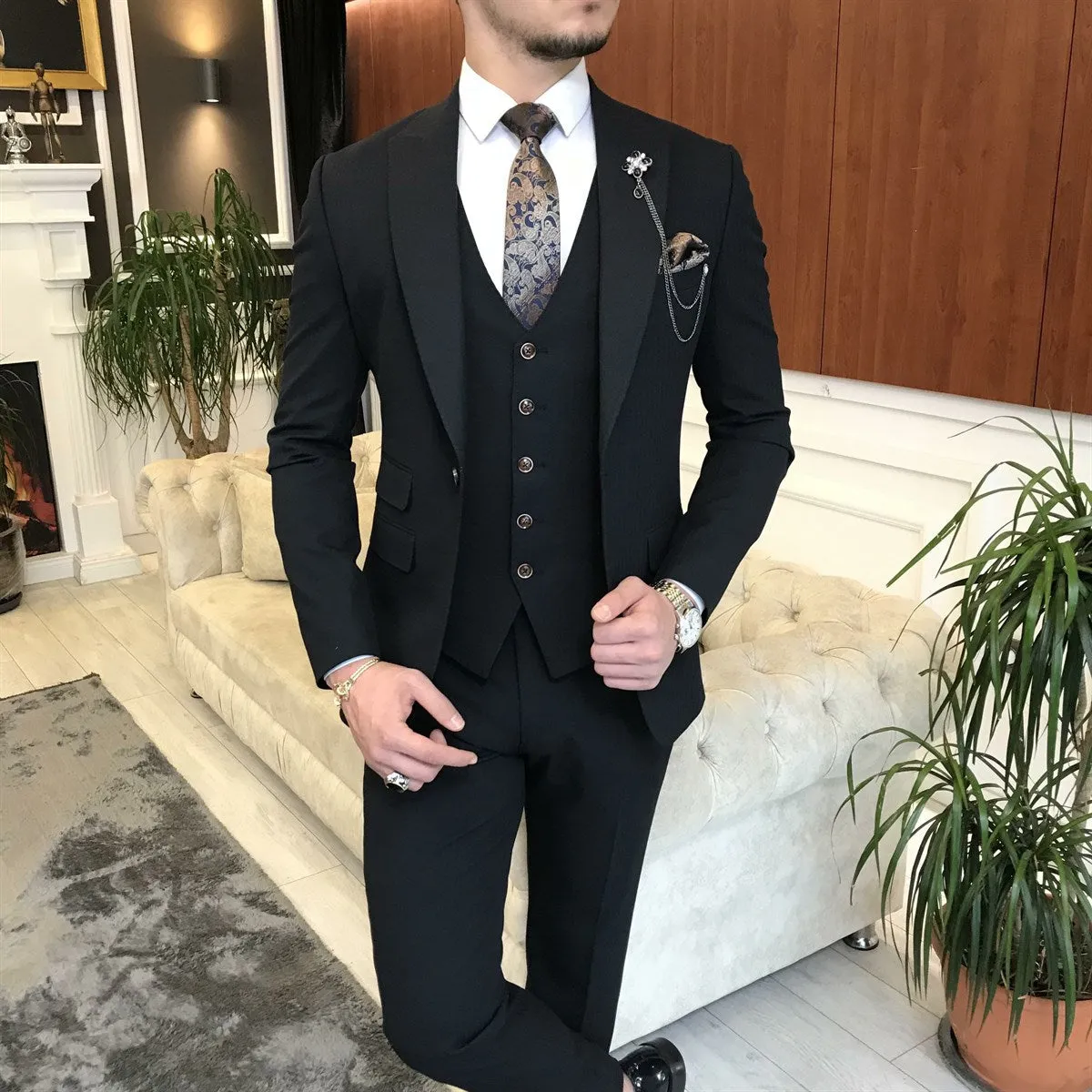 Bojoni Navy Slim-Fit Suit 3-Piece