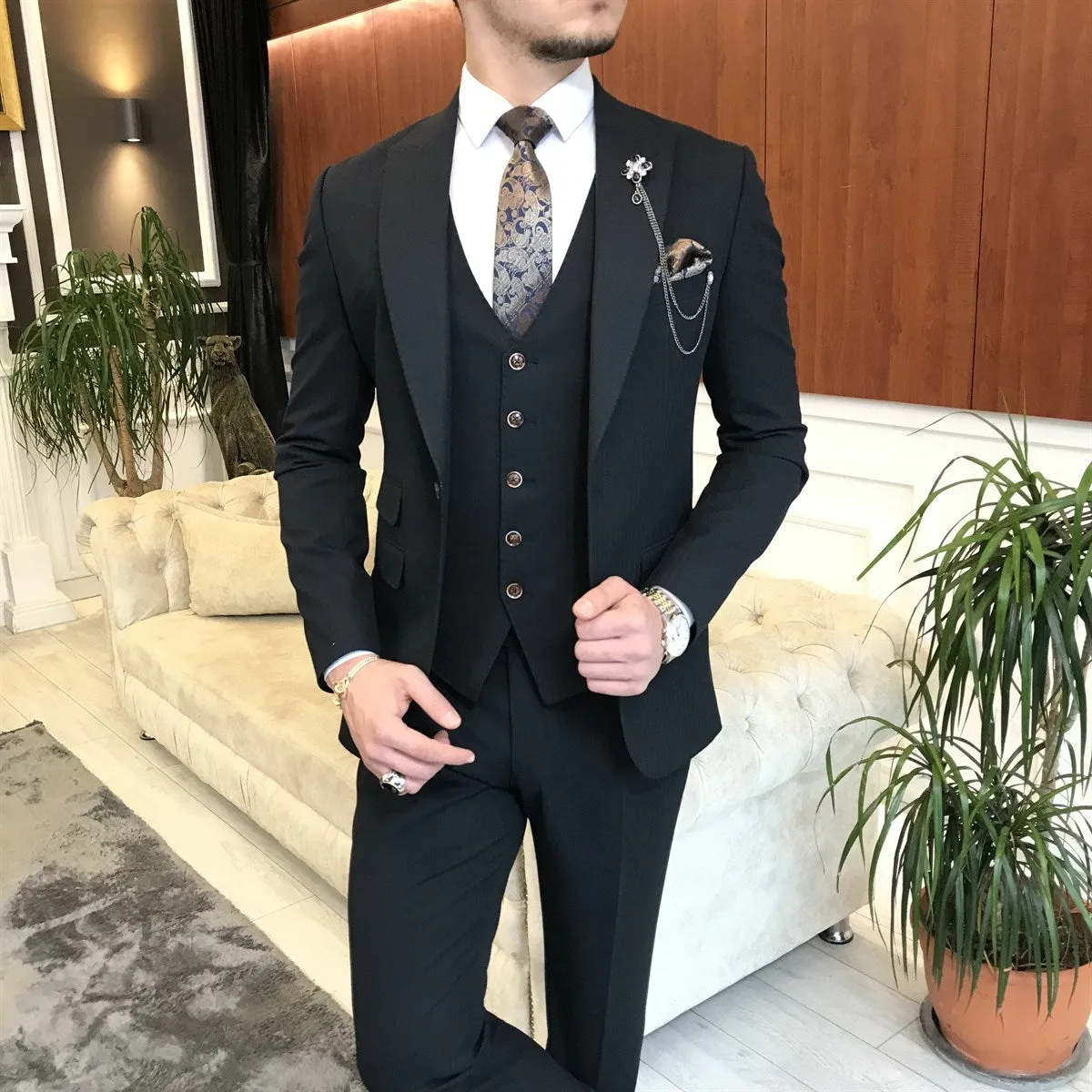 Bojoni Navy Slim-Fit Suit 3-Piece