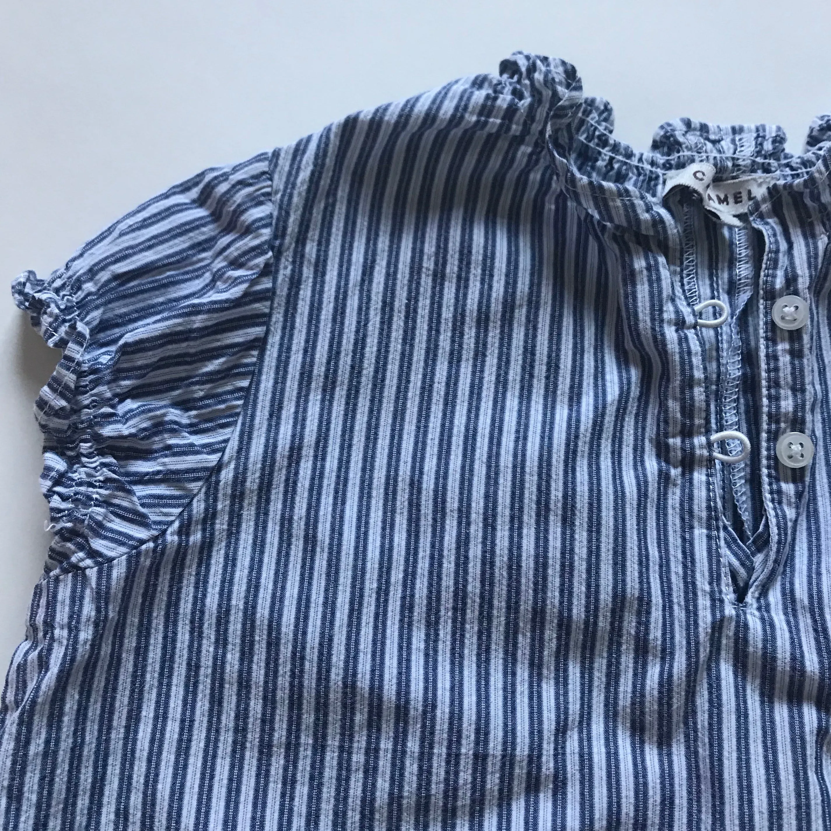 Caramel Blue And White Stripe Cotton Dress: 2 Years