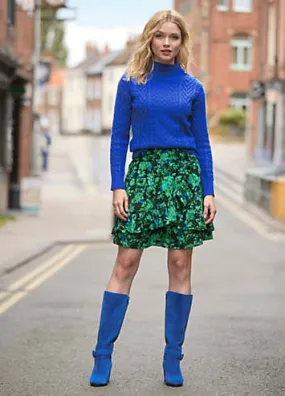 Cobalt Floral Layered Ruffle Mini Skirt by Joe Browns | Look Again