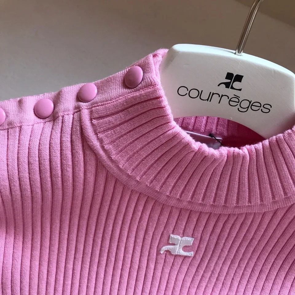 Courreges  |Plain Short Sleeves Logo V-neck & Crew neck