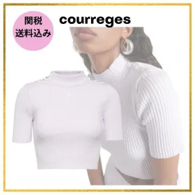 Courreges  |Street Style Plain Short Sleeves Logo V-neck & Crew neck