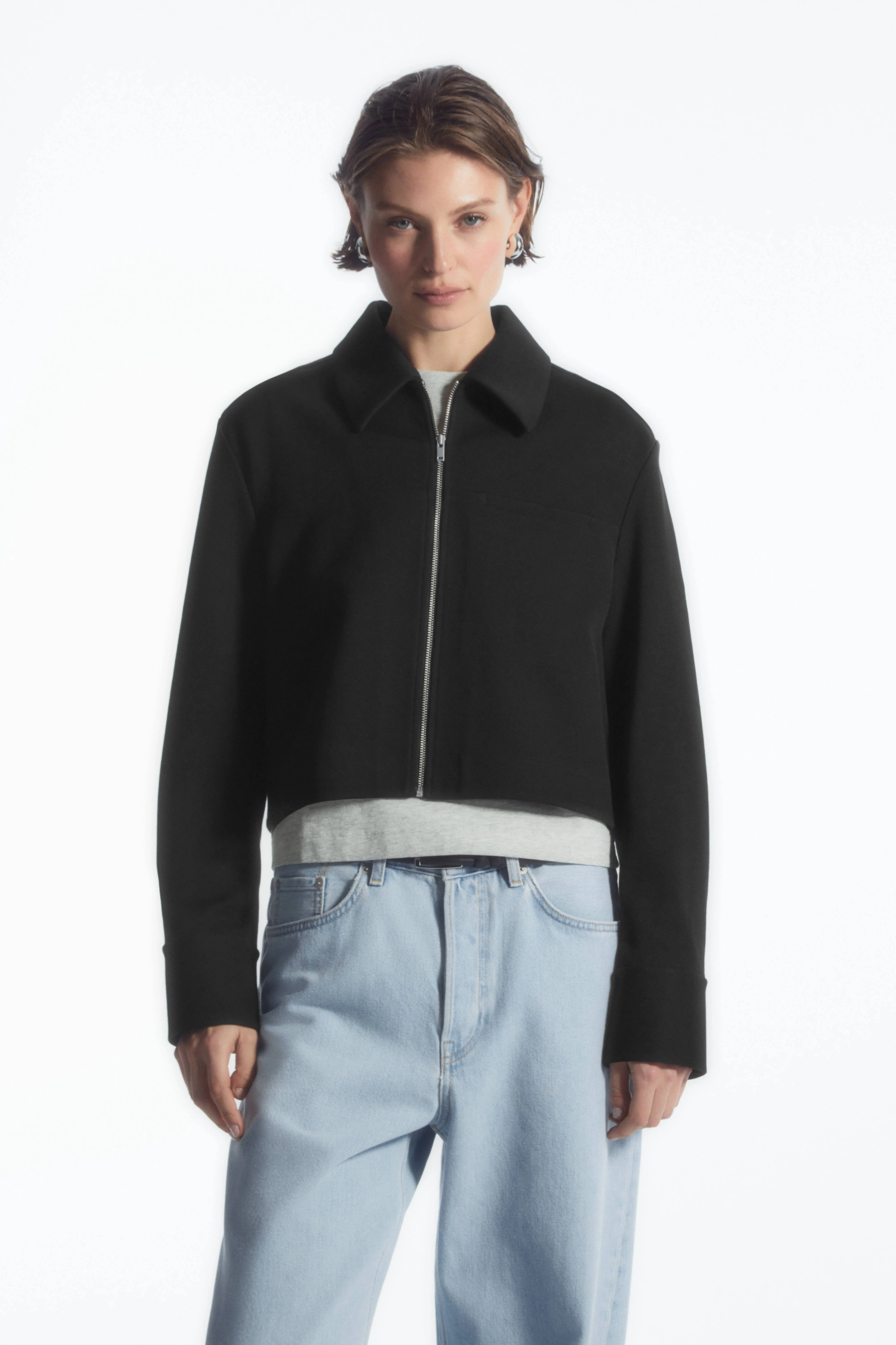 CROPPED TWILL ZIP-UP JACKET - Long sleeve - Cropped - BLACK - Ladies | H&M GB