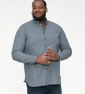 D555 Big Mens Long Sleeve Shirt With Geometric All Over Print (MANGALA)