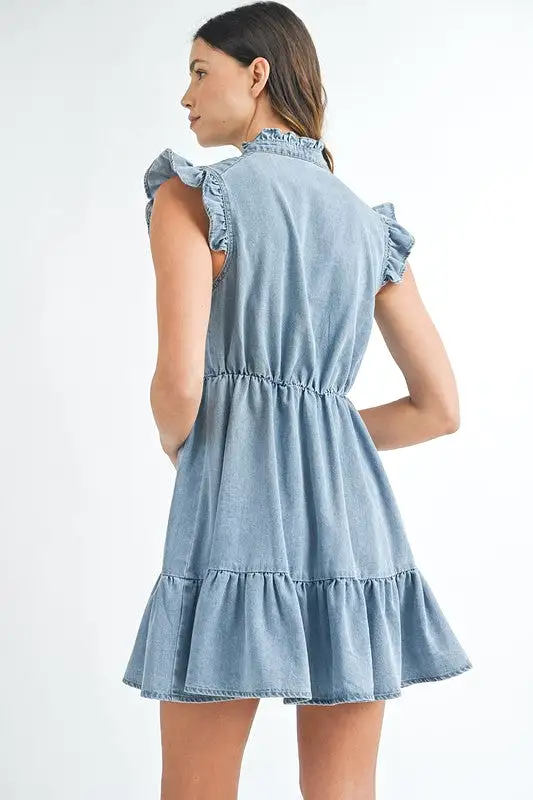 Denim Ruffle Mini Dress