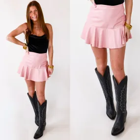 Dose of Dreamy Faux Leather Ruffle Mini Skort in Light Pink