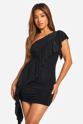 Dresses | Petite Slinky Asymmetric Ruffle Mini Dress | boohoo