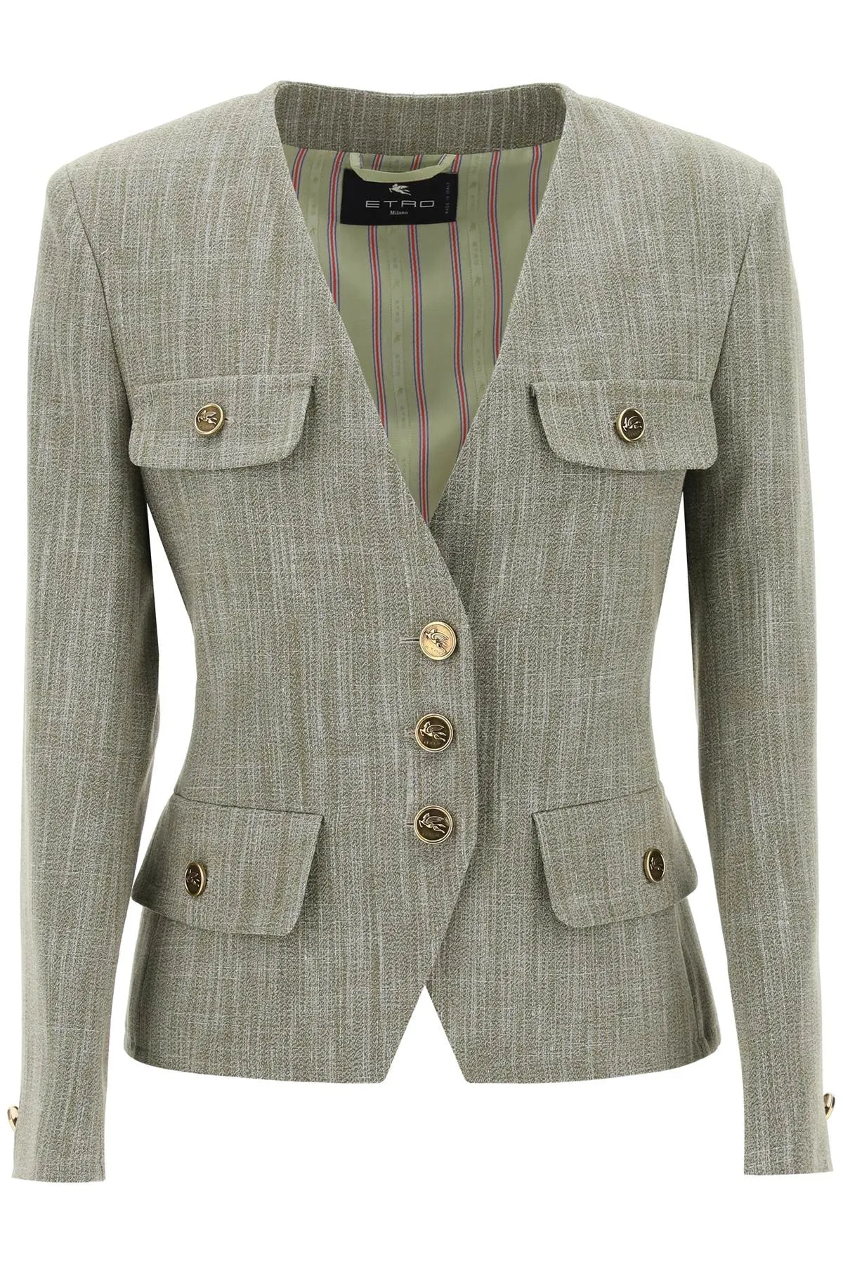 ETRO Green Single-Breasted Jacket with Pegasus Buttons for Women