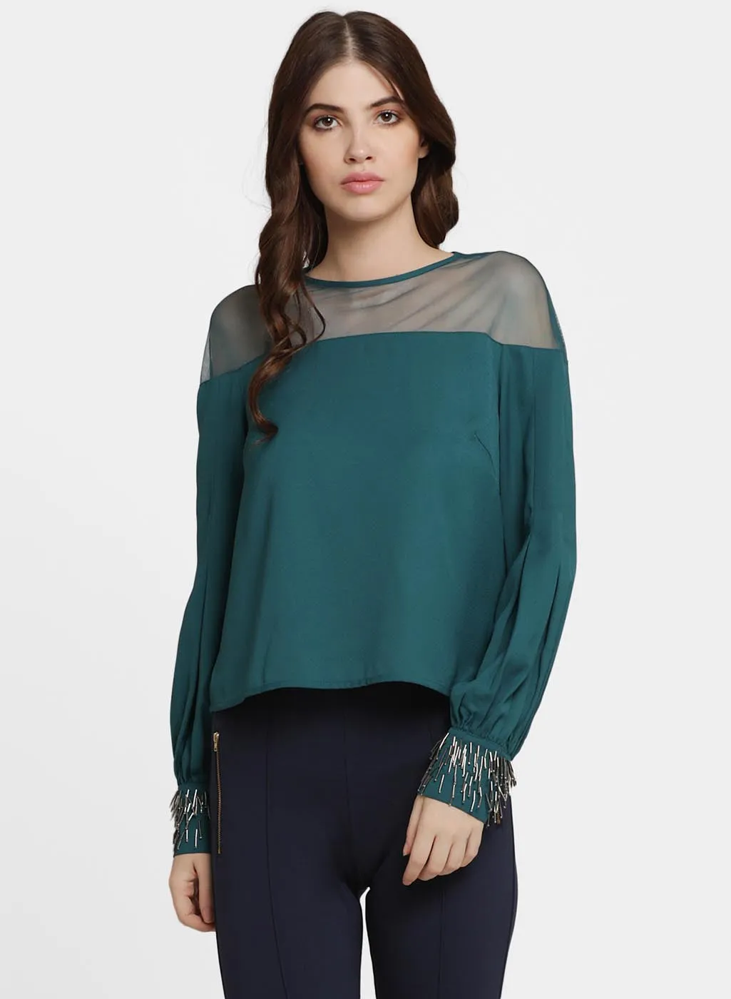 Evelyne Mesh Insert Embellished Top