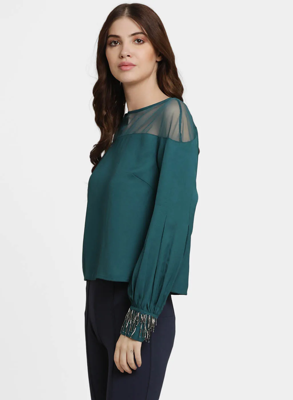 Evelyne Mesh Insert Embellished Top