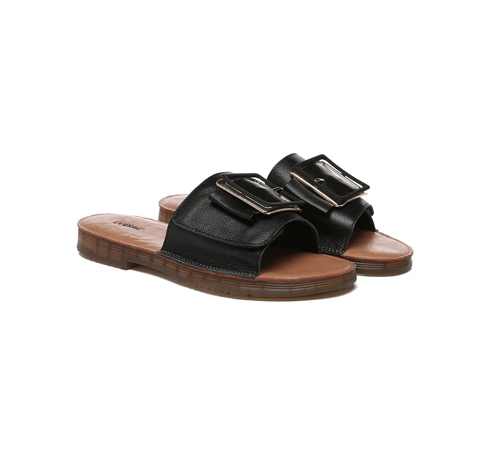 EVERAU Women Leather Buckle Top Ultra Soft Slides Bera