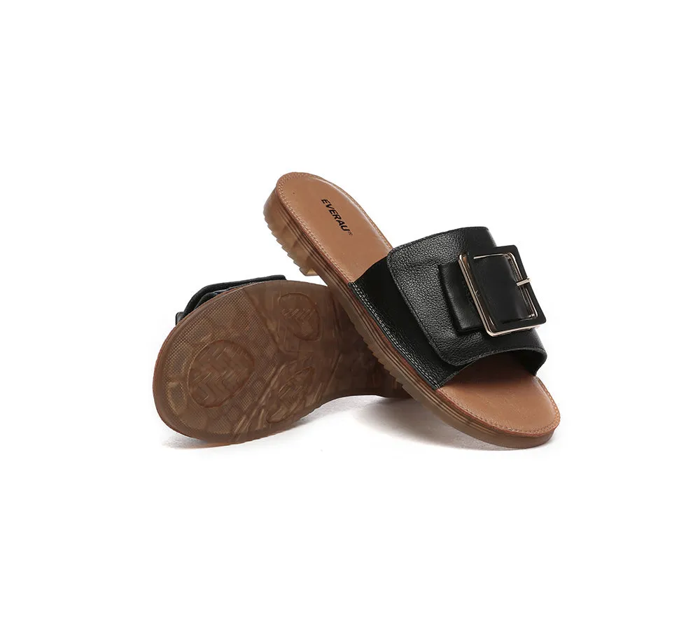 EVERAU Women Leather Buckle Top Ultra Soft Slides Bera