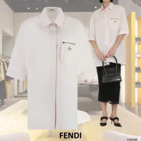 FENDI  |Casual Style Cotton Short Sleeves Office Style Logo