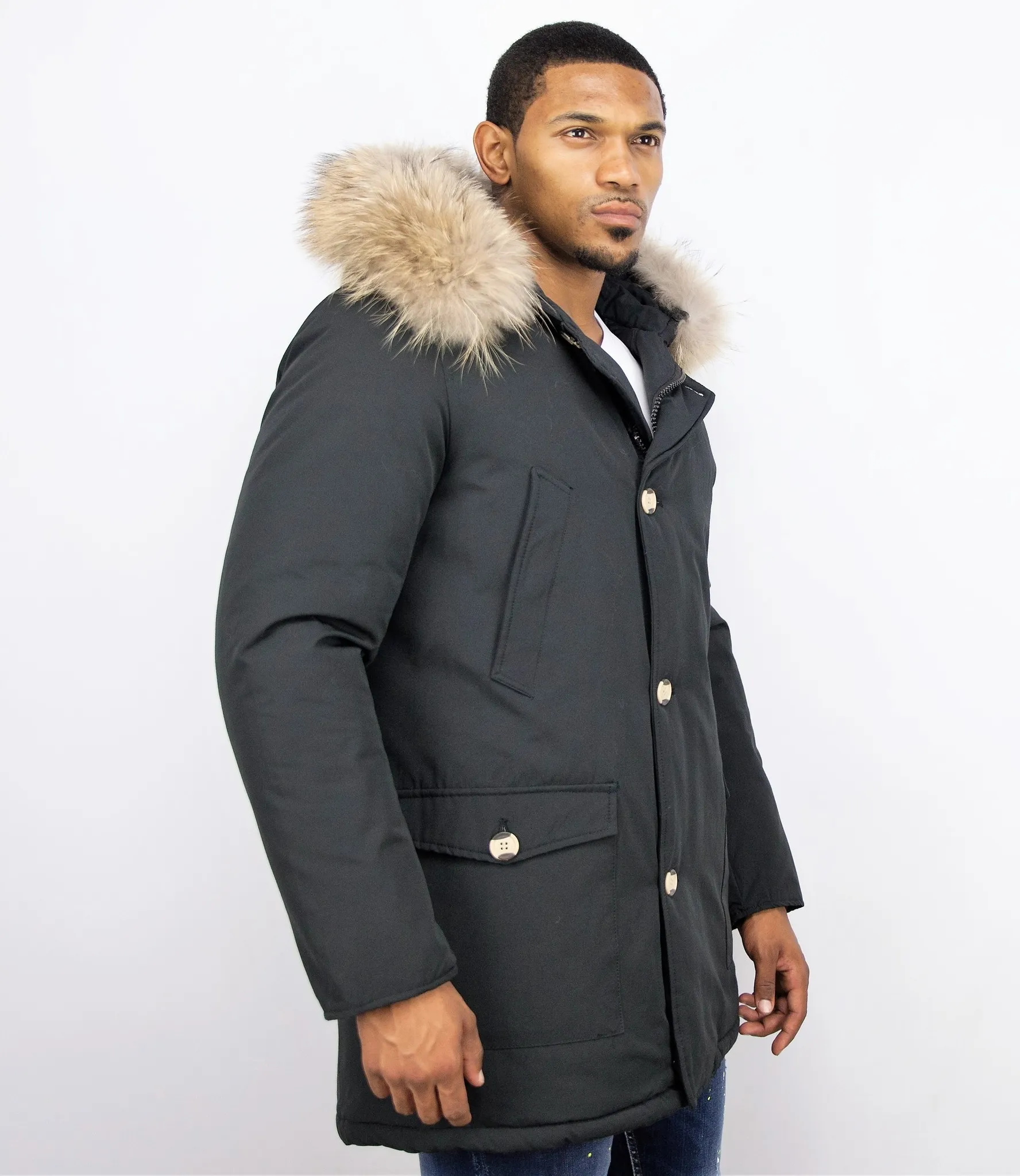 Fur Collar Coat | Men Winter Coat Wooly Long |