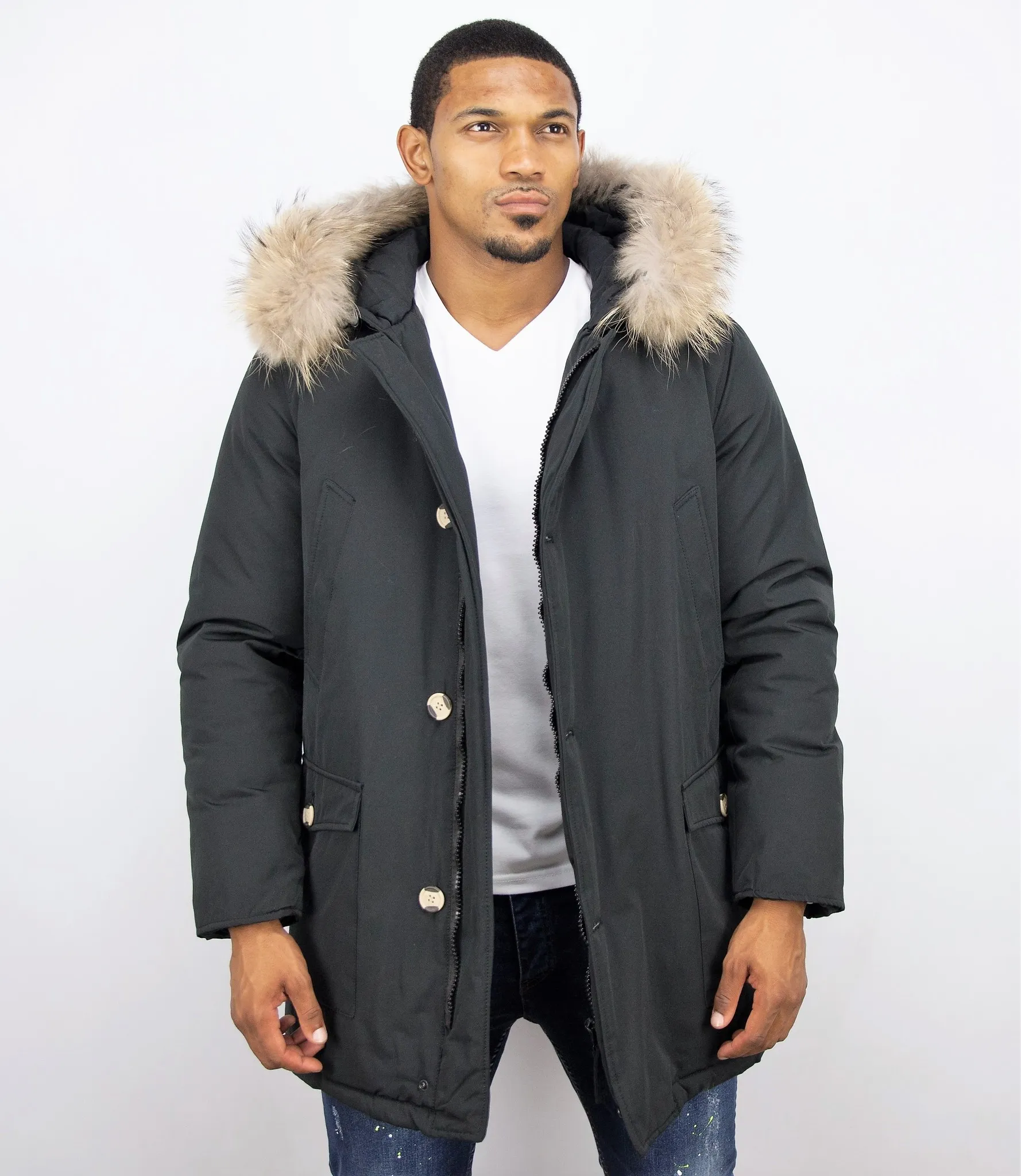 Fur Collar Coat | Men Winter Coat Wooly Long |