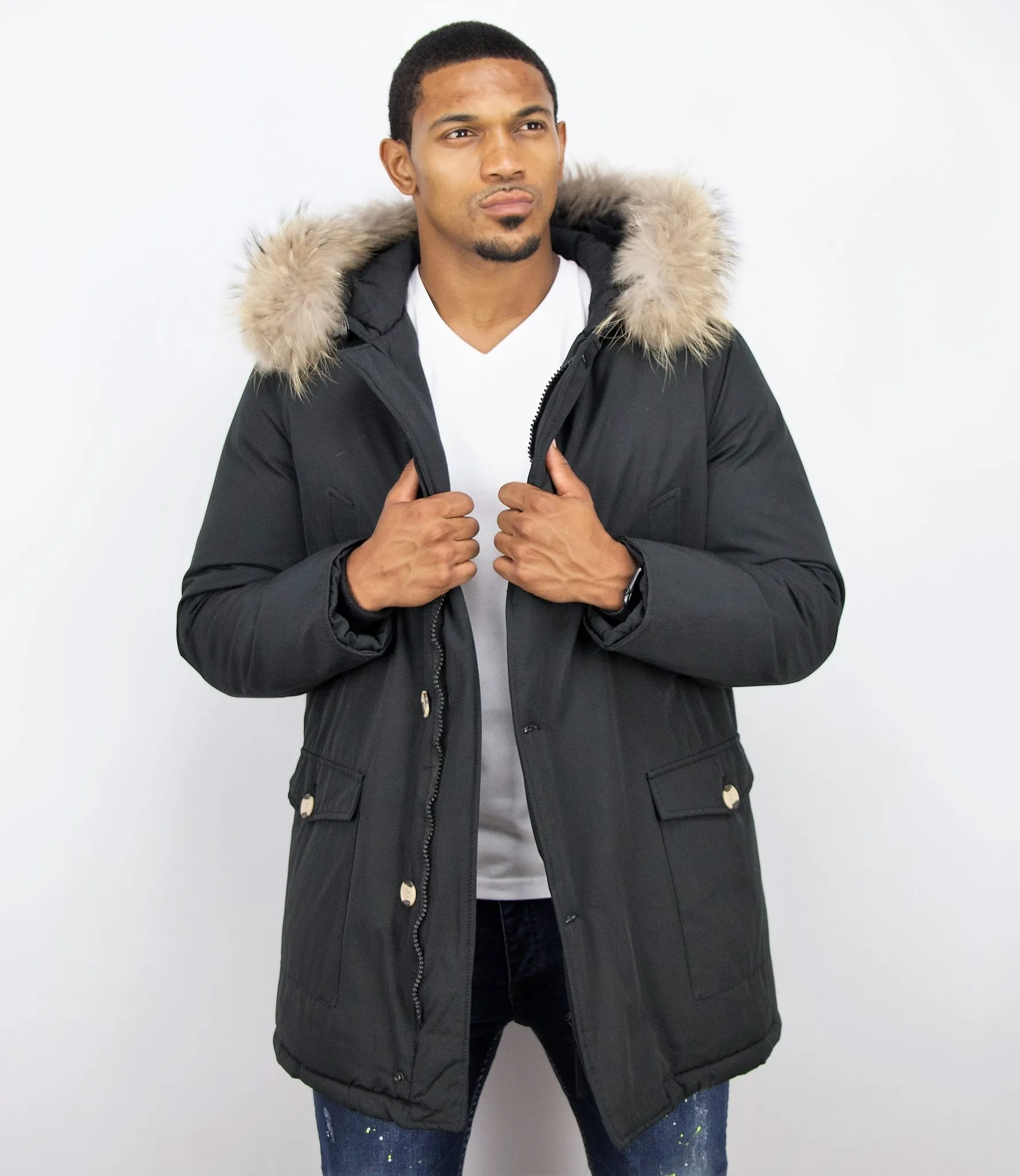 Fur Collar Coat | Men Winter Coat Wooly Long |