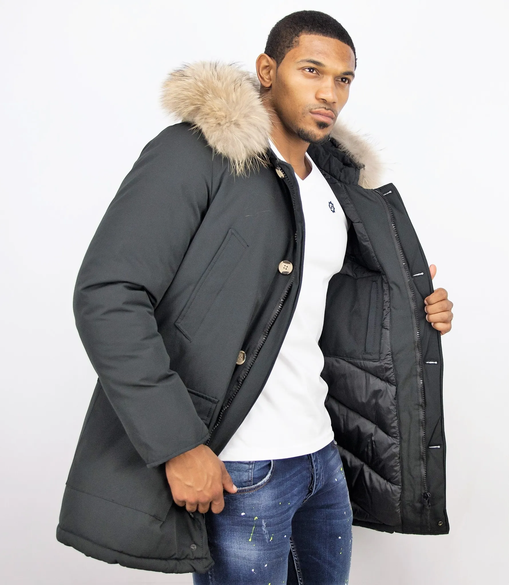 Fur Collar Coat | Men Winter Coat Wooly Long |