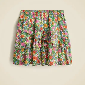 Girls' asymmetrical ruffle mini skirt in floral cotton voile