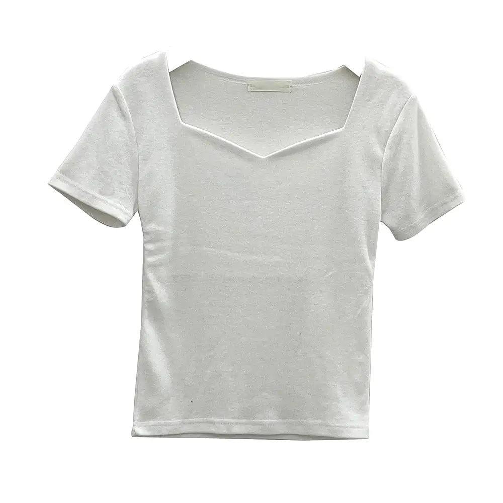 Heart Neck Short Sleeve T Shirt U1502