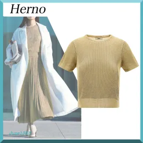 HERNO  |Plain Short Sleeves Elegant Style Co-ord V-neck & Crew neck