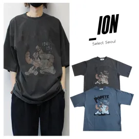 IONSEOUL  |Crew Neck Unisex Street Style Short Sleeves Logo