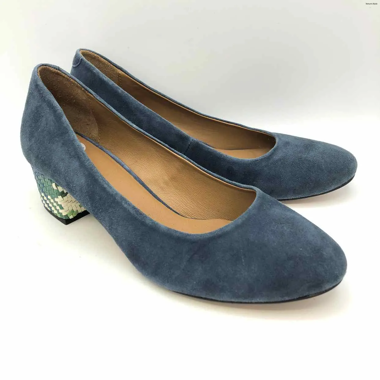 JASPER & JEERA Navy Green & White Suede Woven Trim Heels Shoes