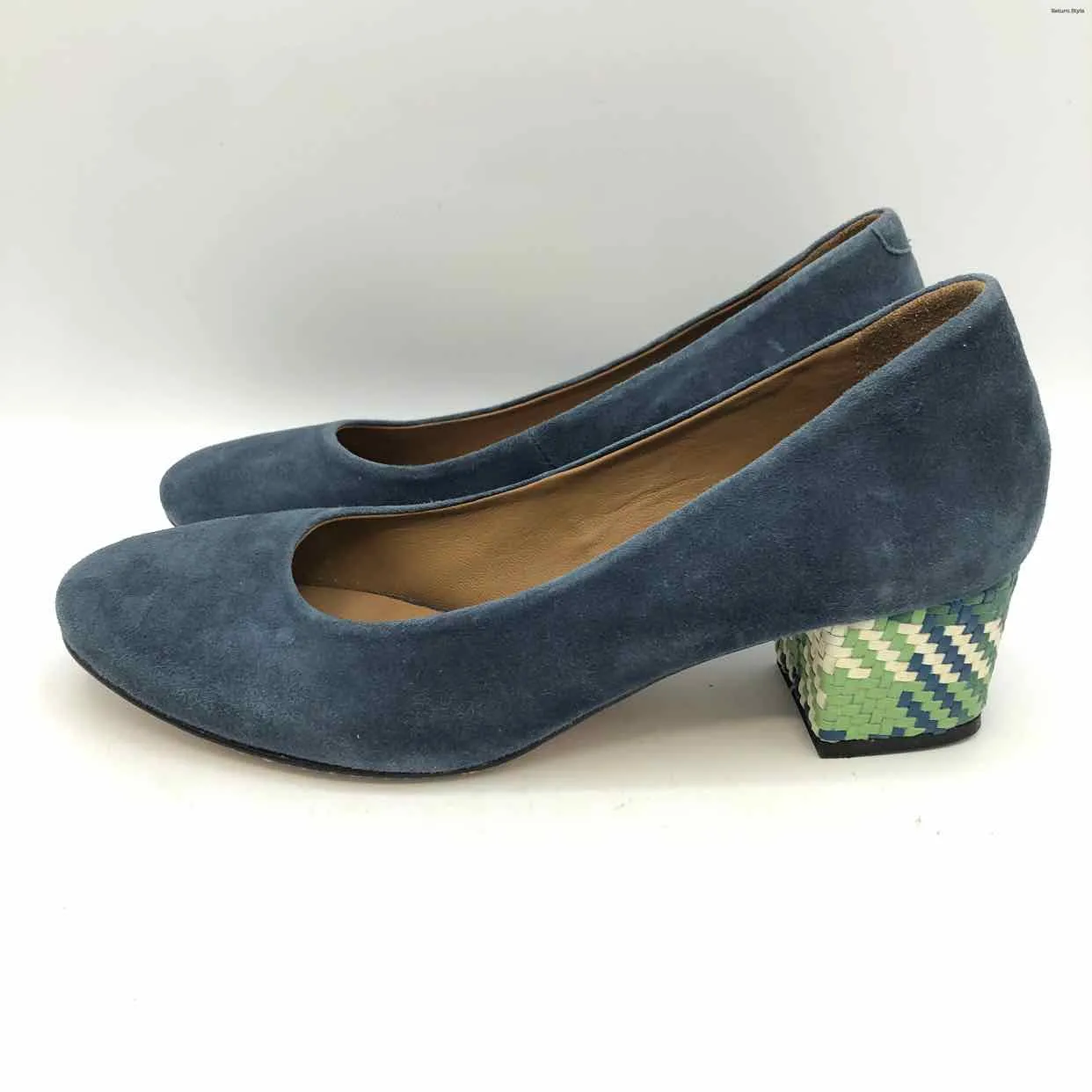 JASPER & JEERA Navy Green & White Suede Woven Trim Heels Shoes