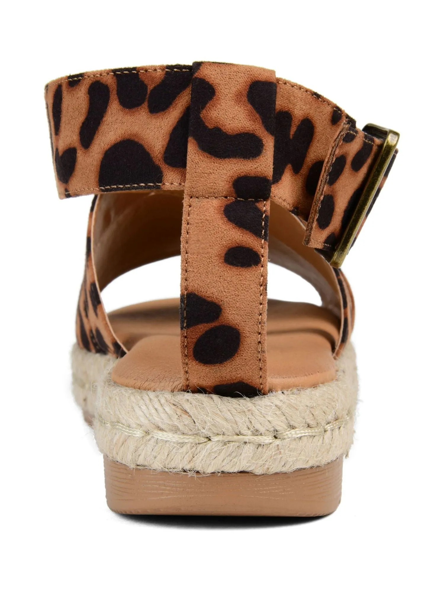 JOURNEE COLLECTION Womens Brown Animal Print Cushioned Stretch Open Toe Wedge Buckle Espadrille Shoes