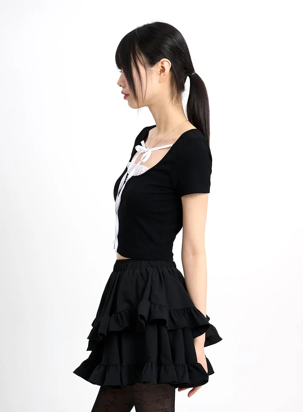 Laced Square Neck Short Sleeve CM415