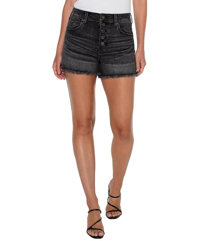 Liverpool Los Angeles Christine Hi-Rise A-Line Exposed Button Fly Stretch Denim Short 3 1/2"