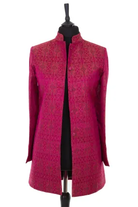 Long Nehru Jacket in Pink Jacquard