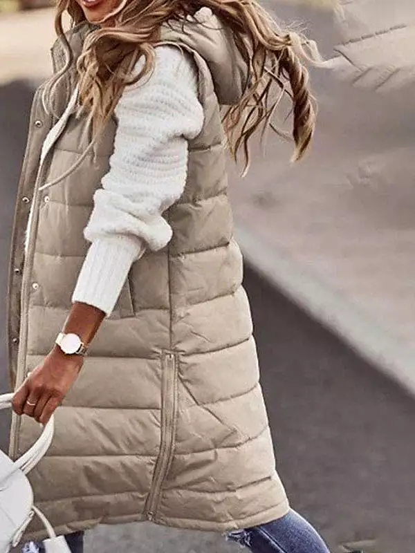 Long Women's Winter Jacket with Sleeveless Puffer Vest