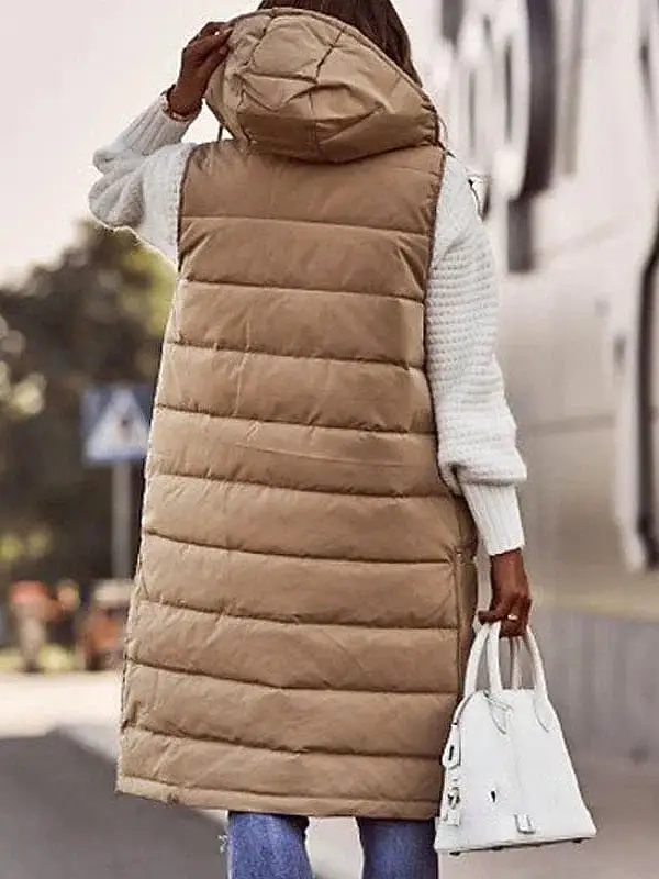 Long Women's Winter Jacket with Sleeveless Puffer Vest