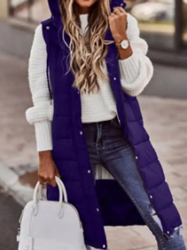 Long Women's Winter Jacket with Sleeveless Puffer Vest