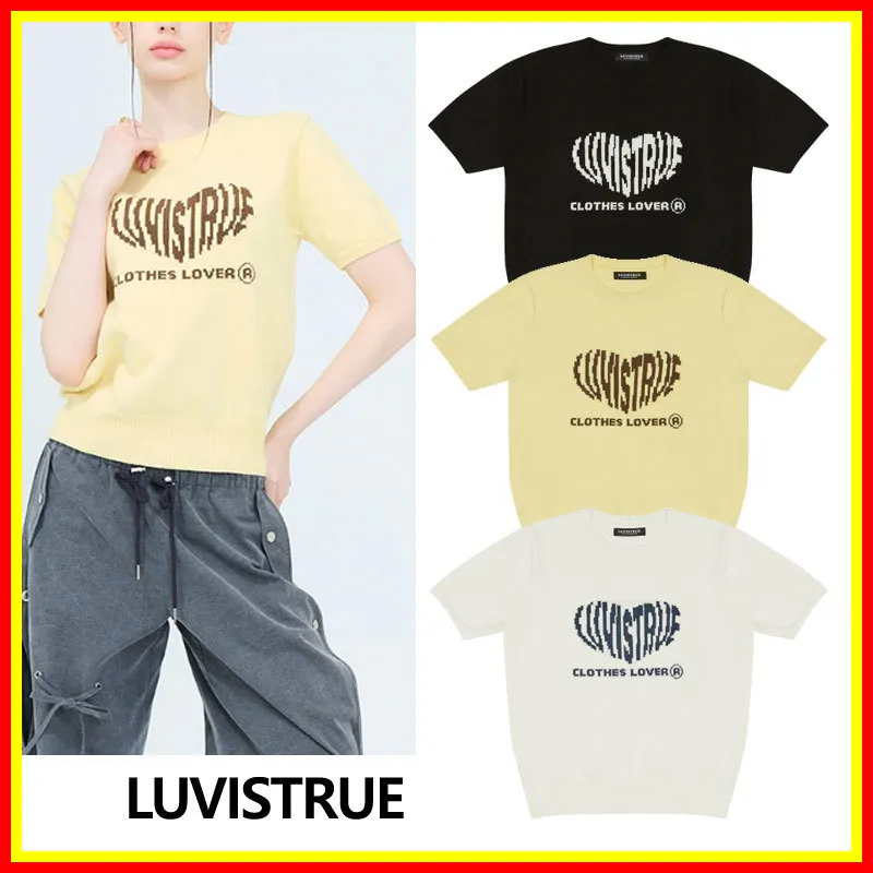 LUV IS TRUE  |Street Style U-Neck Plain Short Sleeves Logo