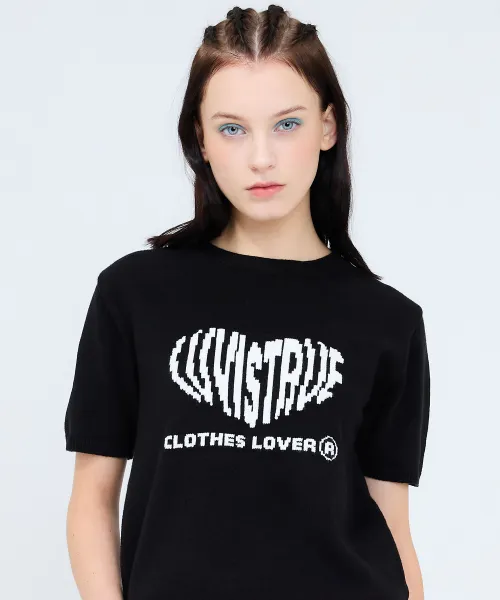 LUV IS TRUE  |Street Style U-Neck Plain Short Sleeves Logo