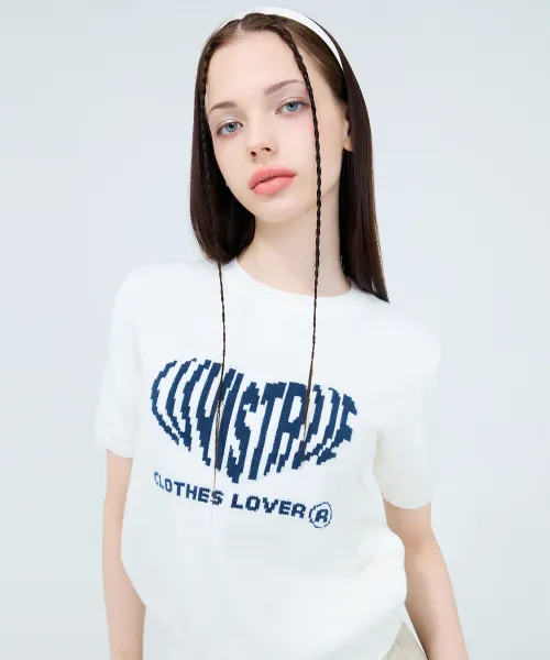 LUV IS TRUE  |Street Style U-Neck Plain Short Sleeves Logo