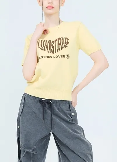 LUV IS TRUE  |Street Style U-Neck Plain Short Sleeves Logo