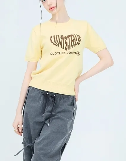 LUV IS TRUE  |Street Style U-Neck Plain Short Sleeves Logo