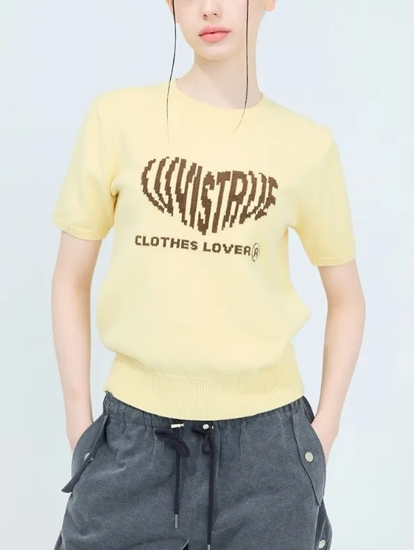 LUV IS TRUE  |Street Style U-Neck Plain Short Sleeves Logo